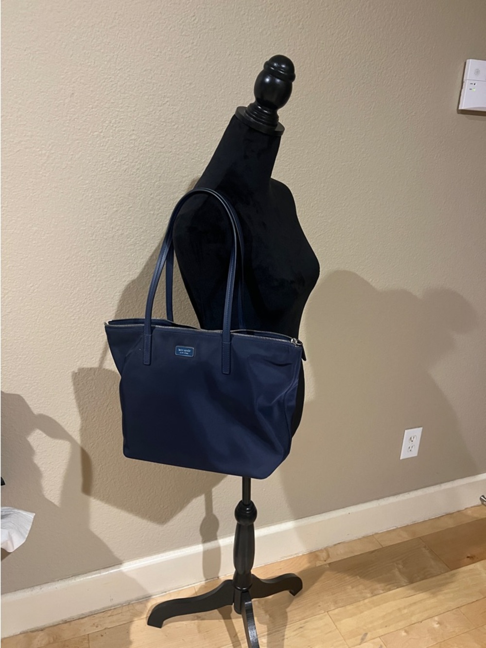 kate spade navy tote with leather-trim handles